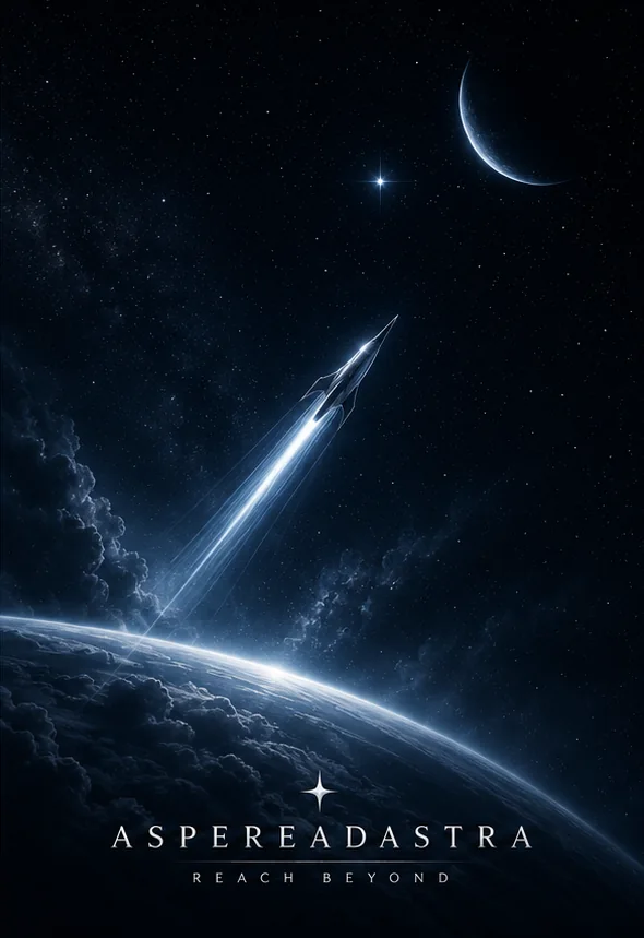 A rocket launching from a planet toward the stars